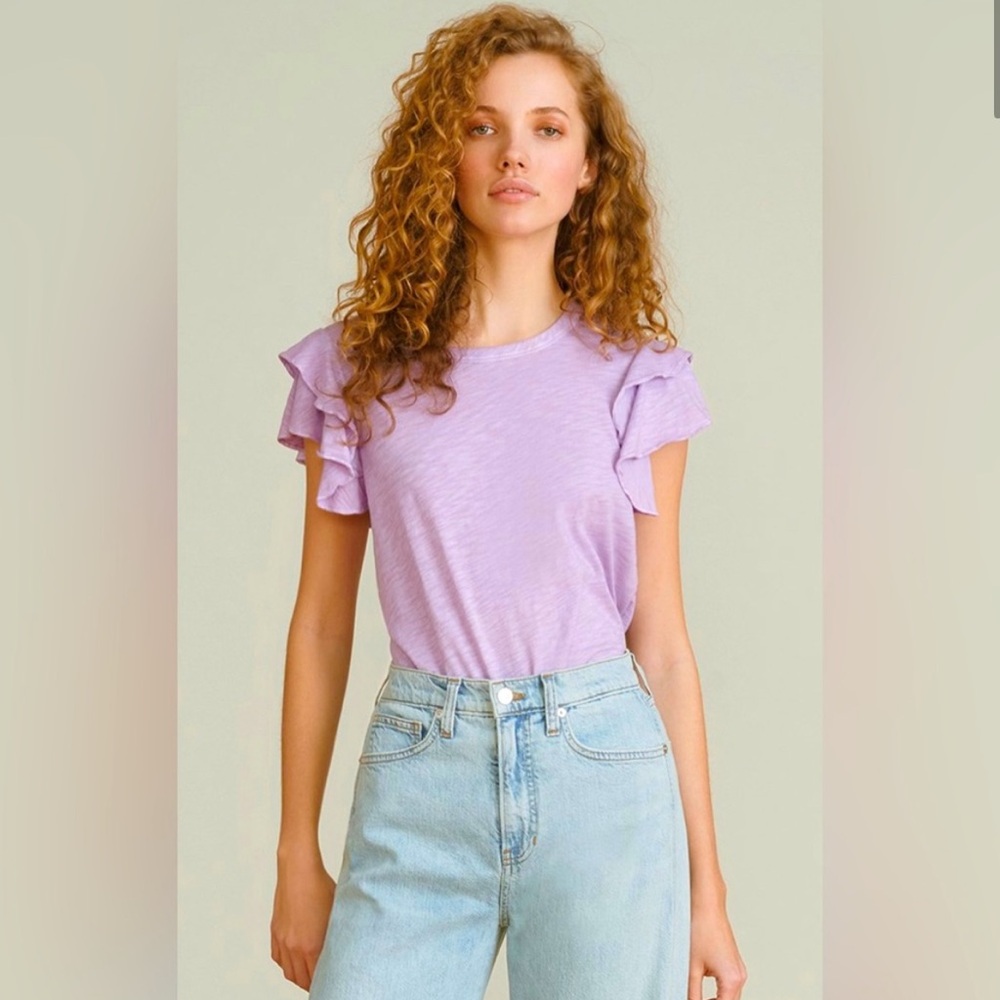 Veronica Beard Akeela ruffled pima cotton short sleeve flutter t-shirt Size XS - Picture 4 of 14